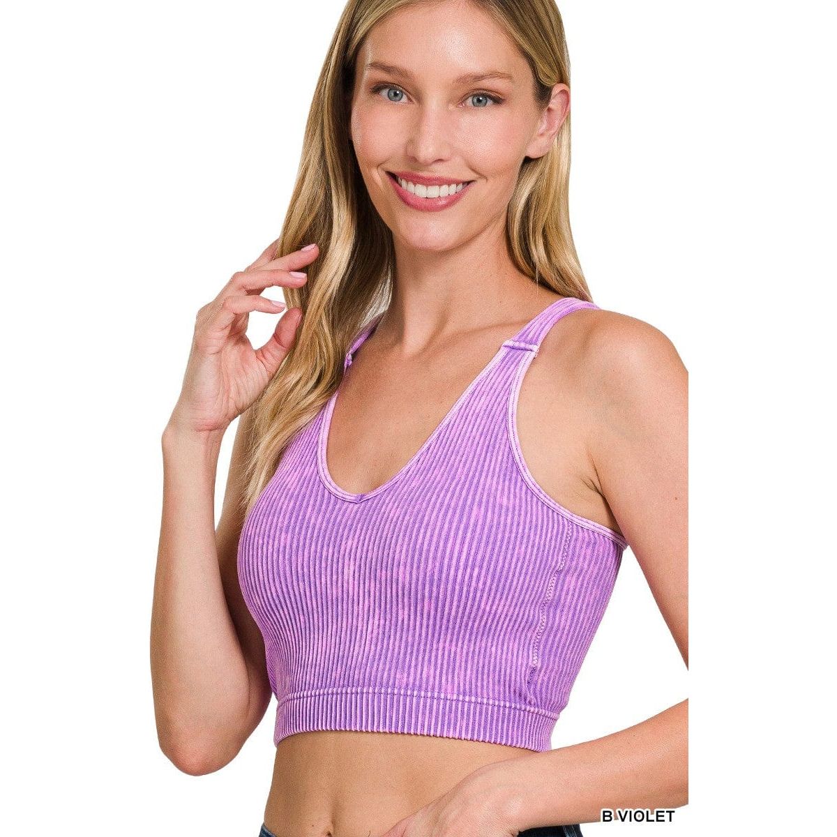 Washed Ribbed Cropped Bra Padded Tank Top