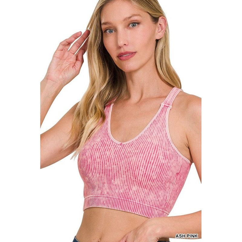 Washed Ribbed Cropped Bra Padded Tank Top