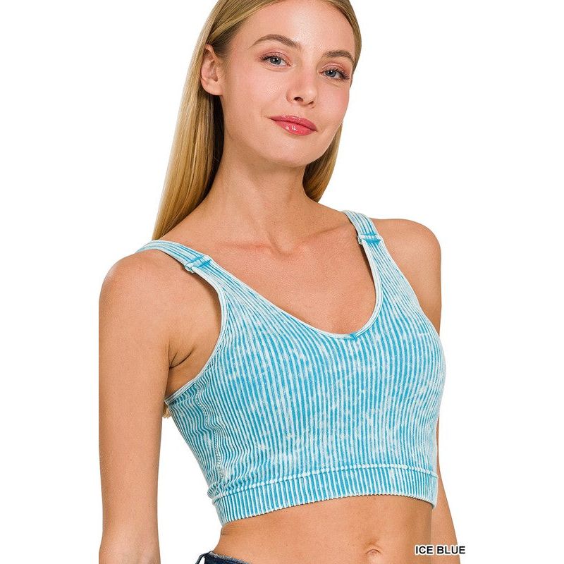 Washed Ribbed Cropped Seamless Bra Padded Tank Top
