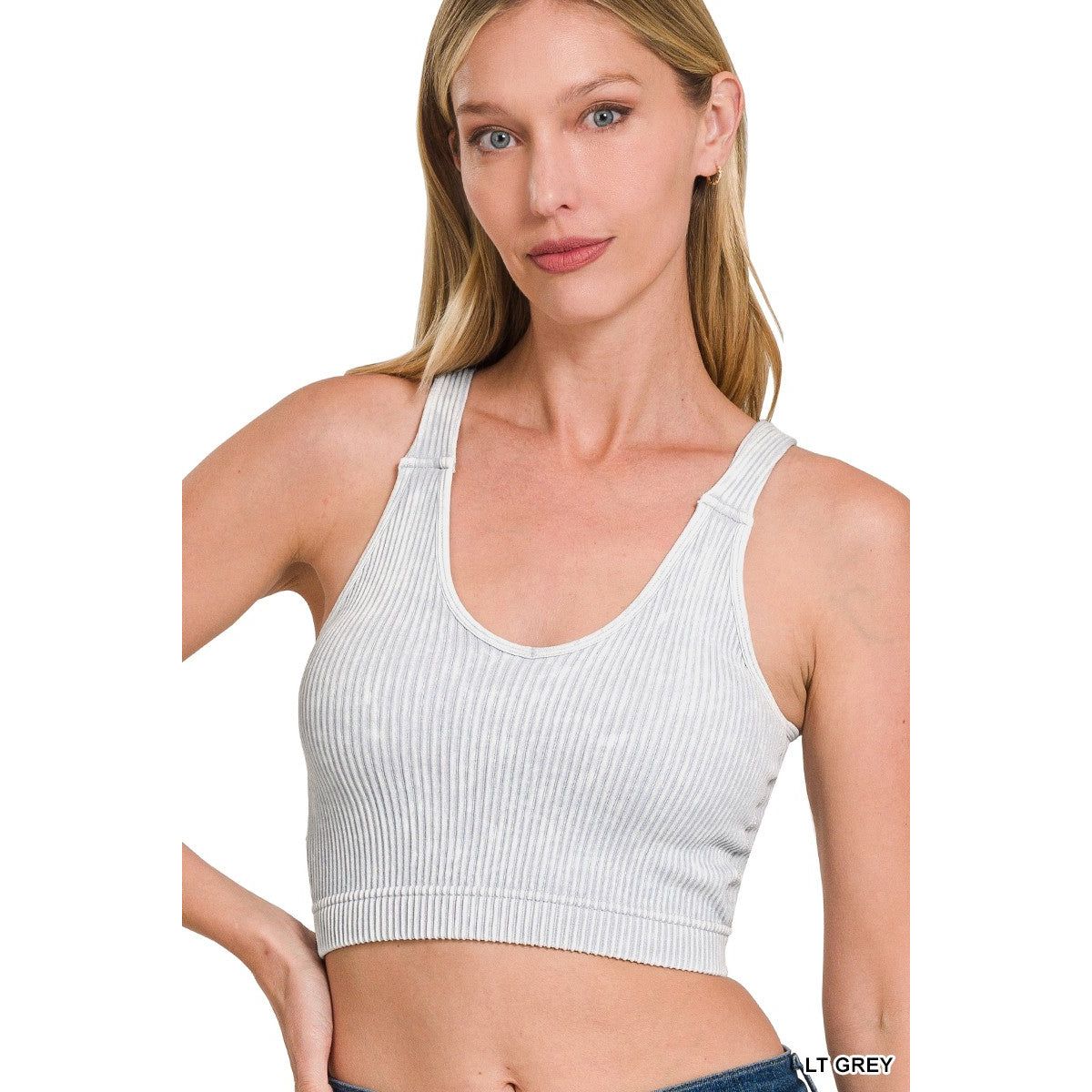 Washed Ribbed Cropped Seamless Bra Padded Tank Top