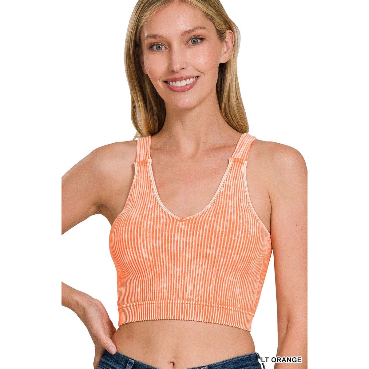 Washed Ribbed Cropped Bra Padded Tank Top