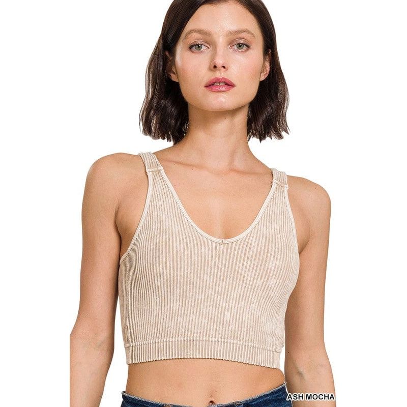 Washed Ribbed Cropped Bra Padded Tank Top