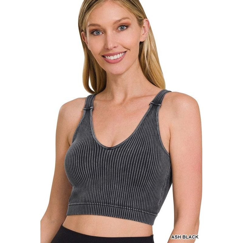 Washed Ribbed Cropped Bra Padded Tank Top