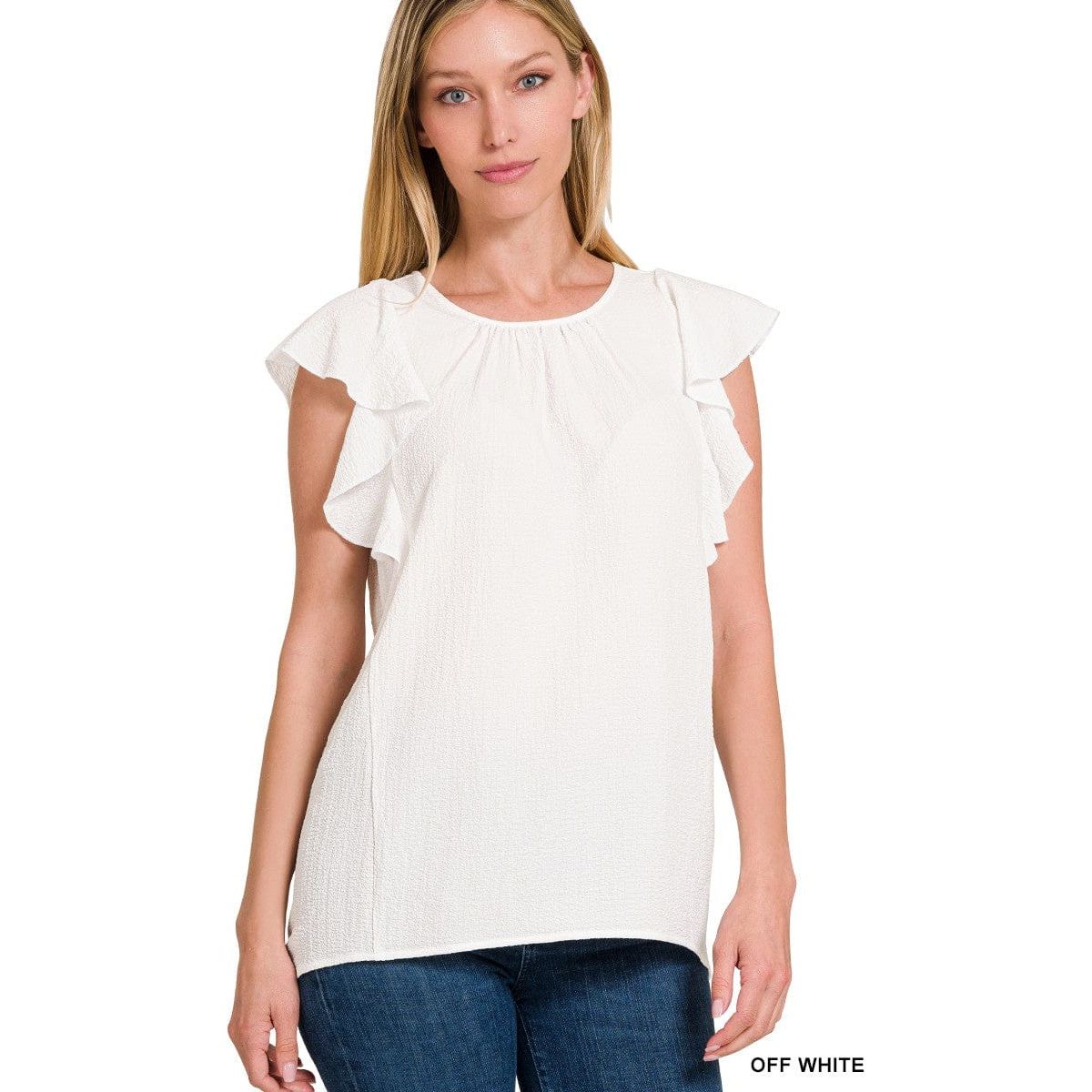 Woven Bubble Airflow Flutter Sleeve Top