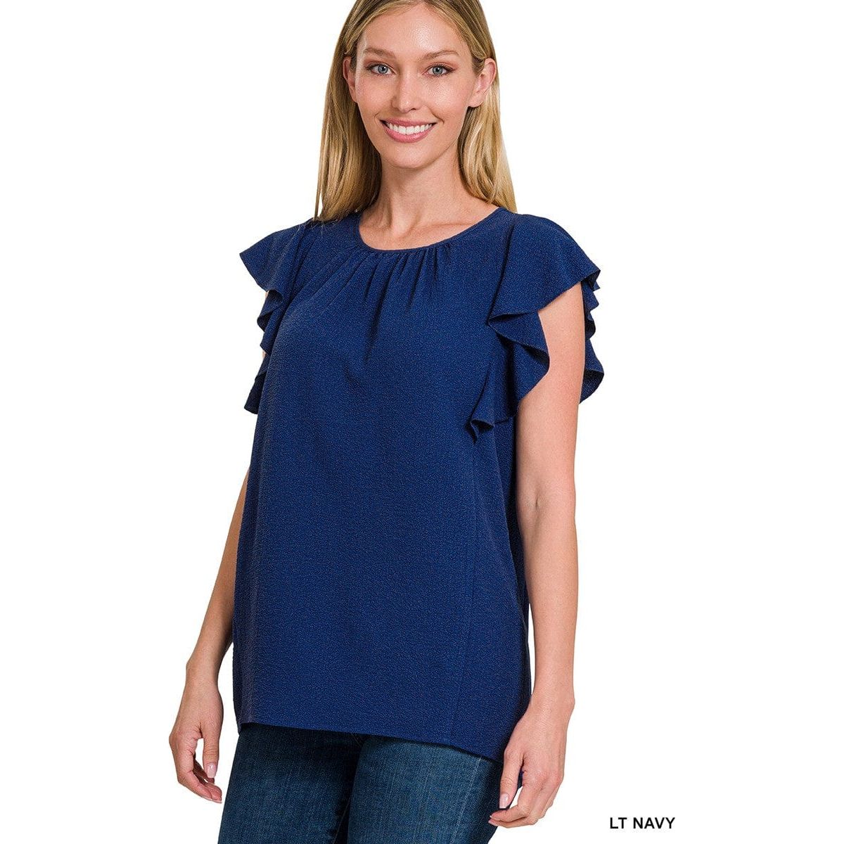 Woven Bubble Airflow Flutter Sleeve Top