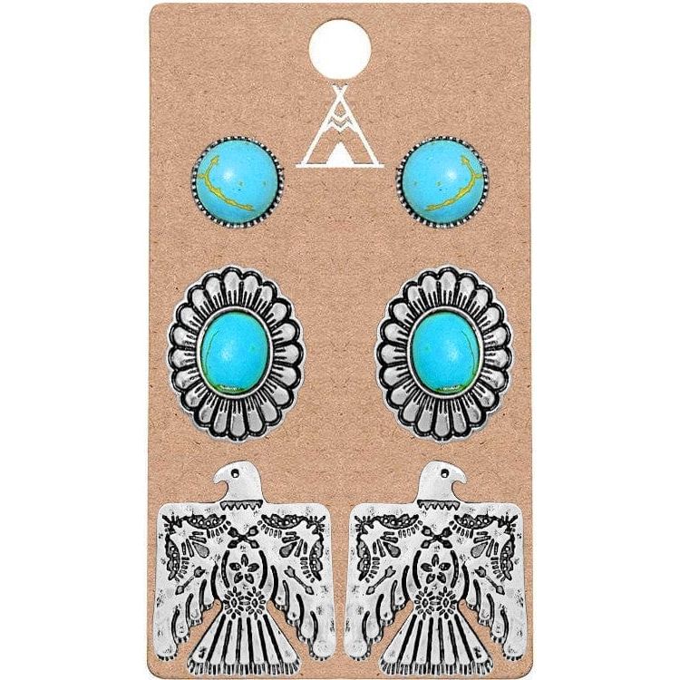 Western Aztec Thunderbird Concho TQ Flower Earring