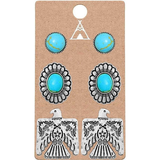 Western Aztec Thunderbird Concho TQ Flower Earring