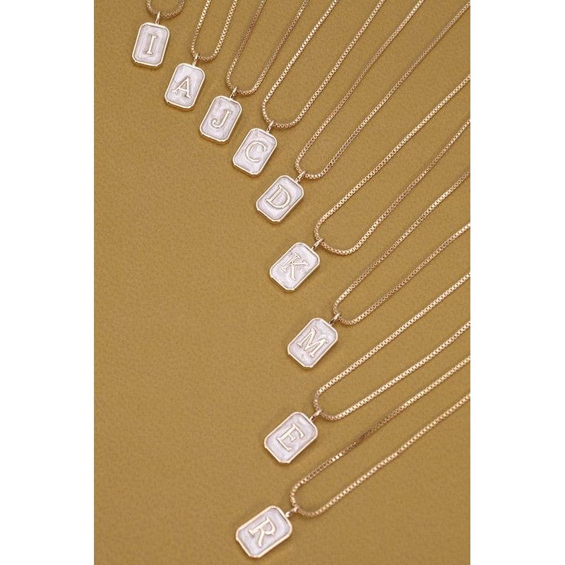 Monogram Initial Rectangle Pearly Charm Necklace