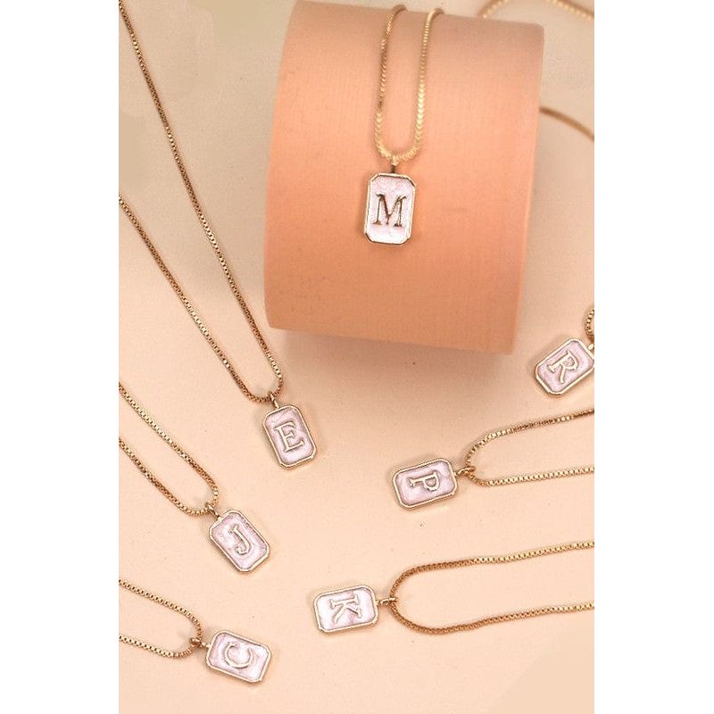 Monogram Initial Rectangle Pearly Charm Necklace