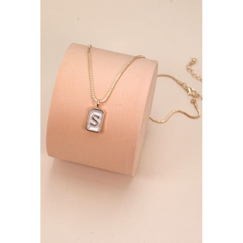 Monogram Initial Rectangle Pearly Charm Necklace