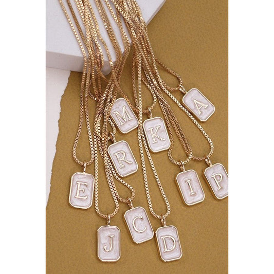 Monogram Initial Rectangle Pearly Charm Necklace