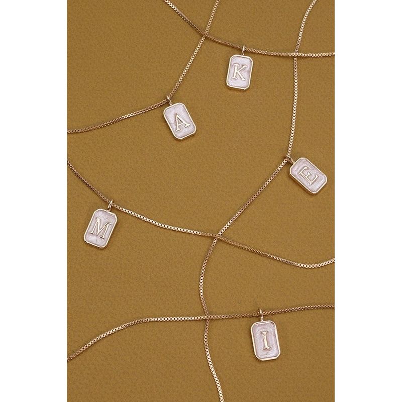 Monogram Initial Rectangle Pearly Charm Necklace