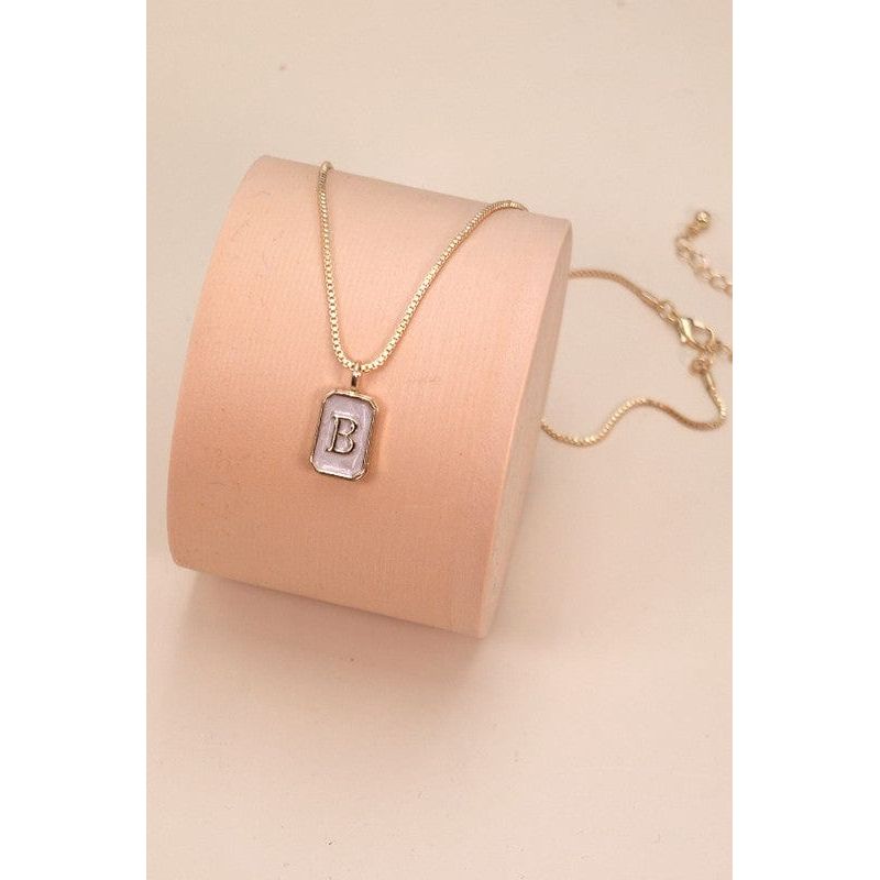 Monogram Initial Rectangle Pearly Charm Necklace
