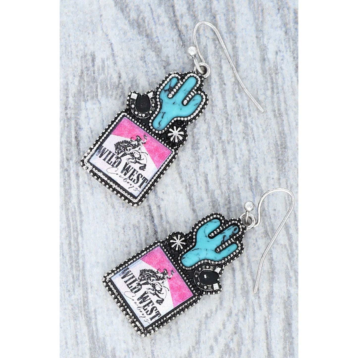 Wild West Cowboy Turquoise Enamel Coated Earrings