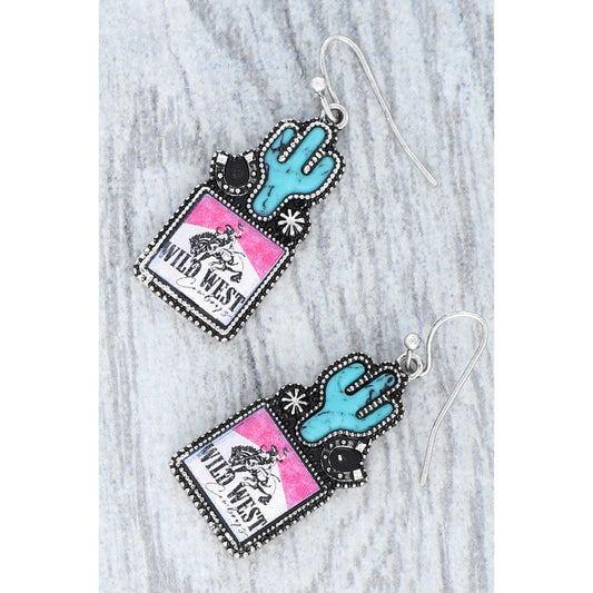 Wild West Cowboy Turquoise Enamel Coated Earrings