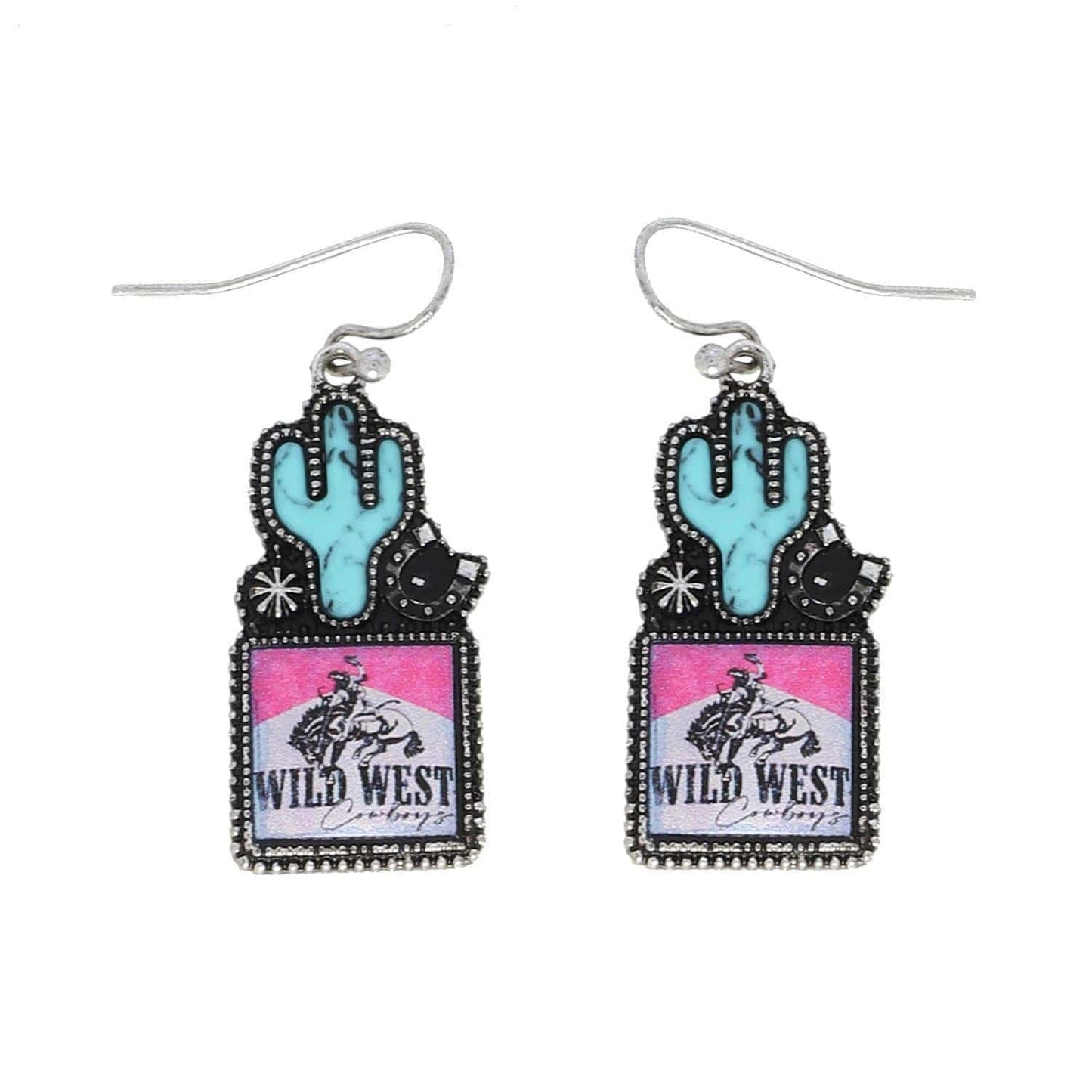 Wild West Cowboy Turquoise Enamel Coated Earrings