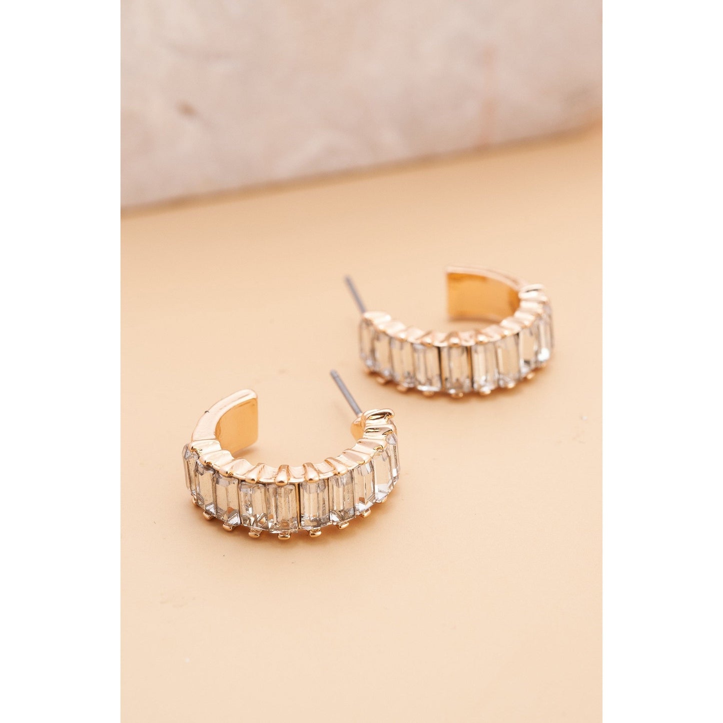 Baguette Stone Circle Hoop Earrings