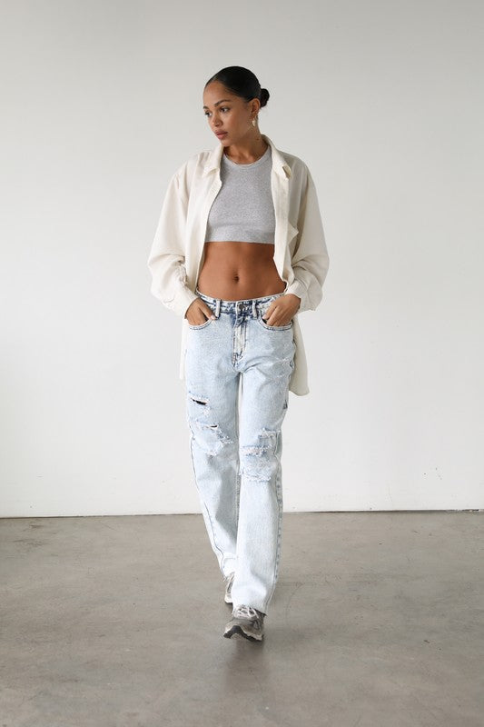 High Rise Straight Leg Denim Jeans