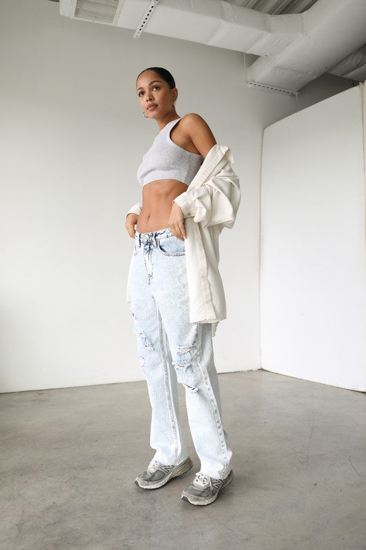 High Rise Straight Leg Denim Jeans