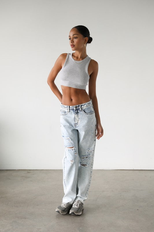 High Rise Straight Leg Denim Jeans