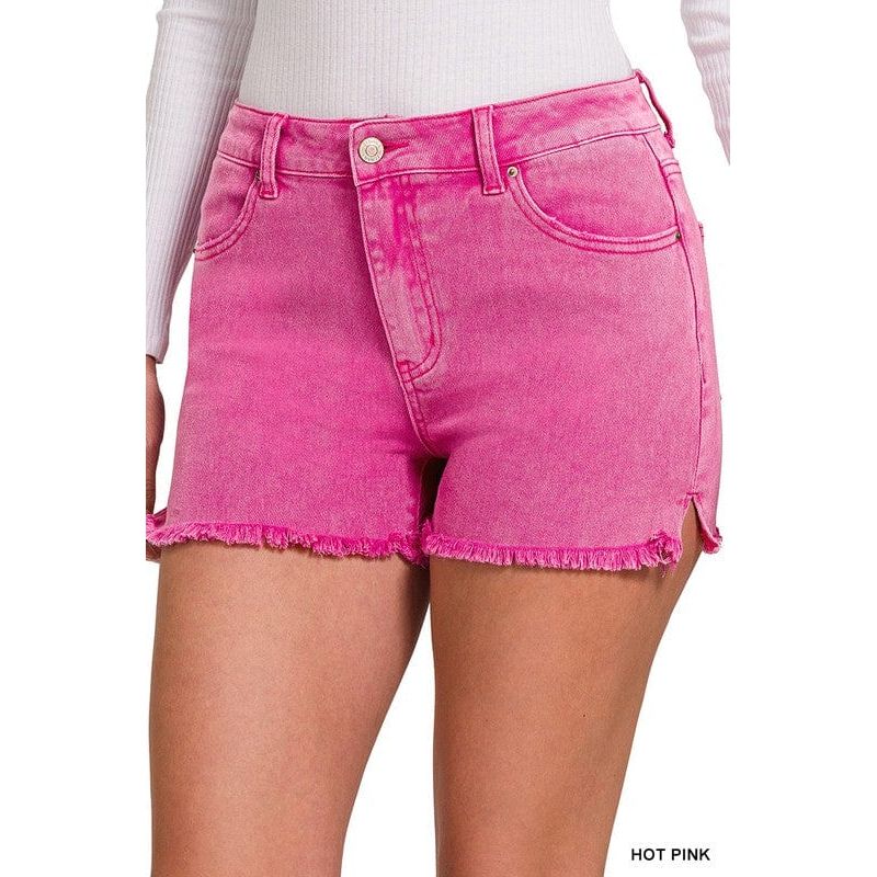 Acid Washed Frayed Cutoff Hem Shorts
