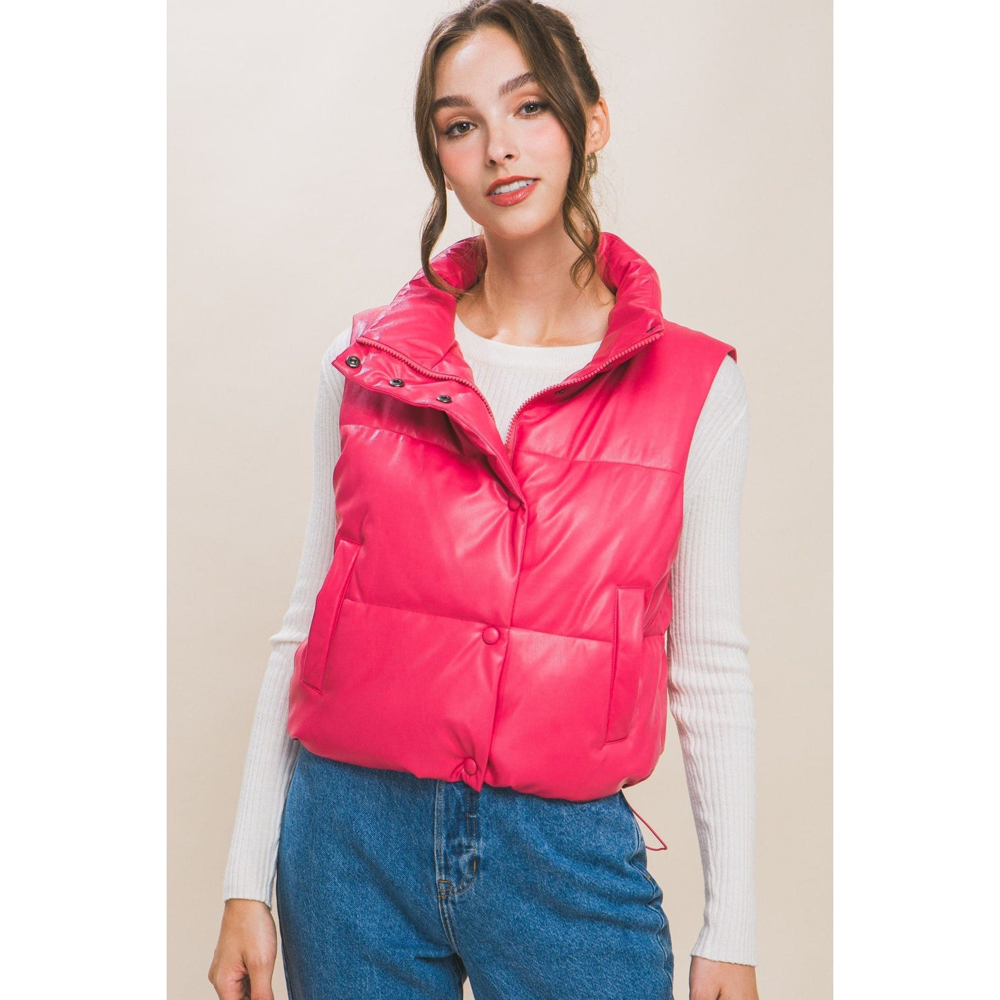 PU Faux Leather Padded Vest