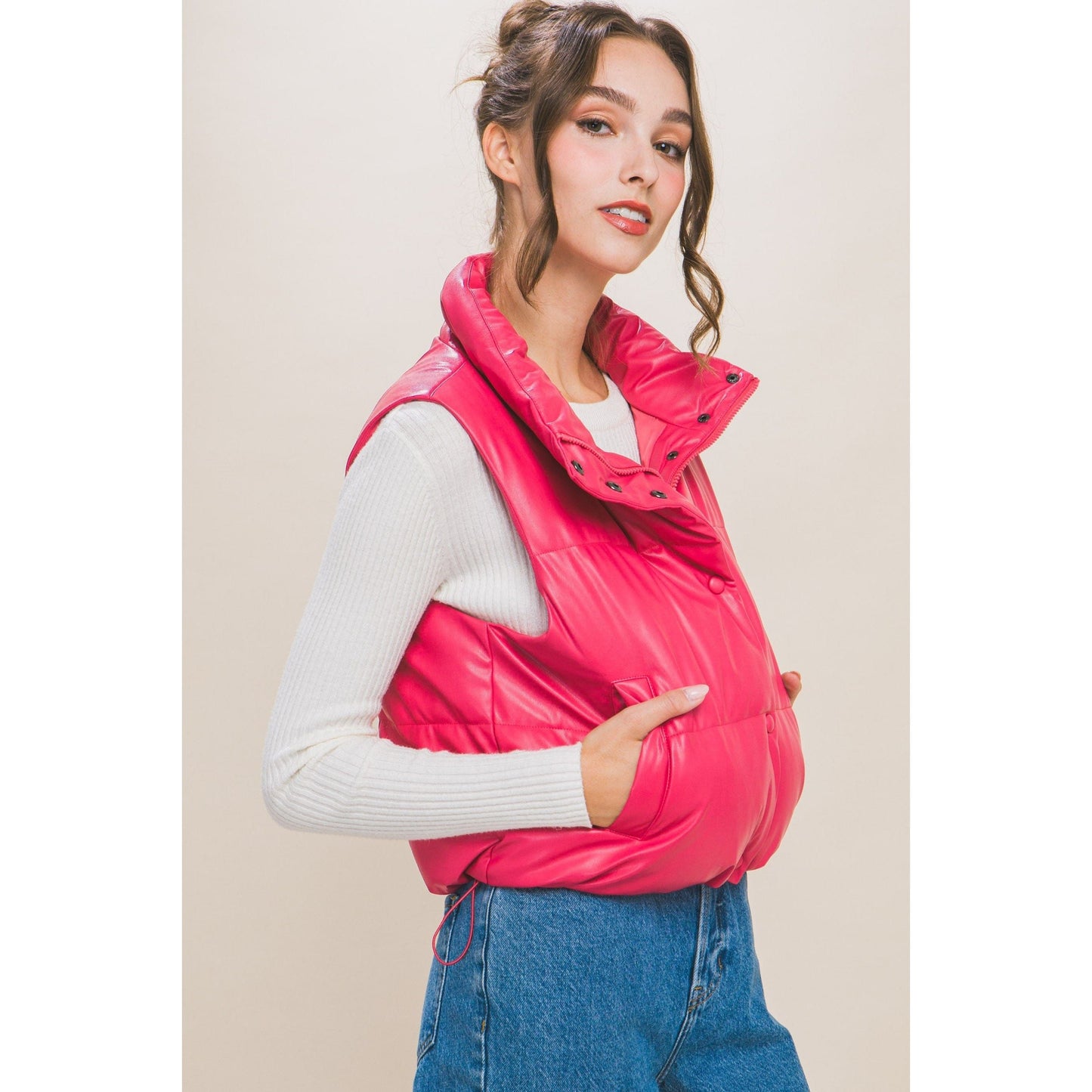 PU Faux Leather Padded Vest