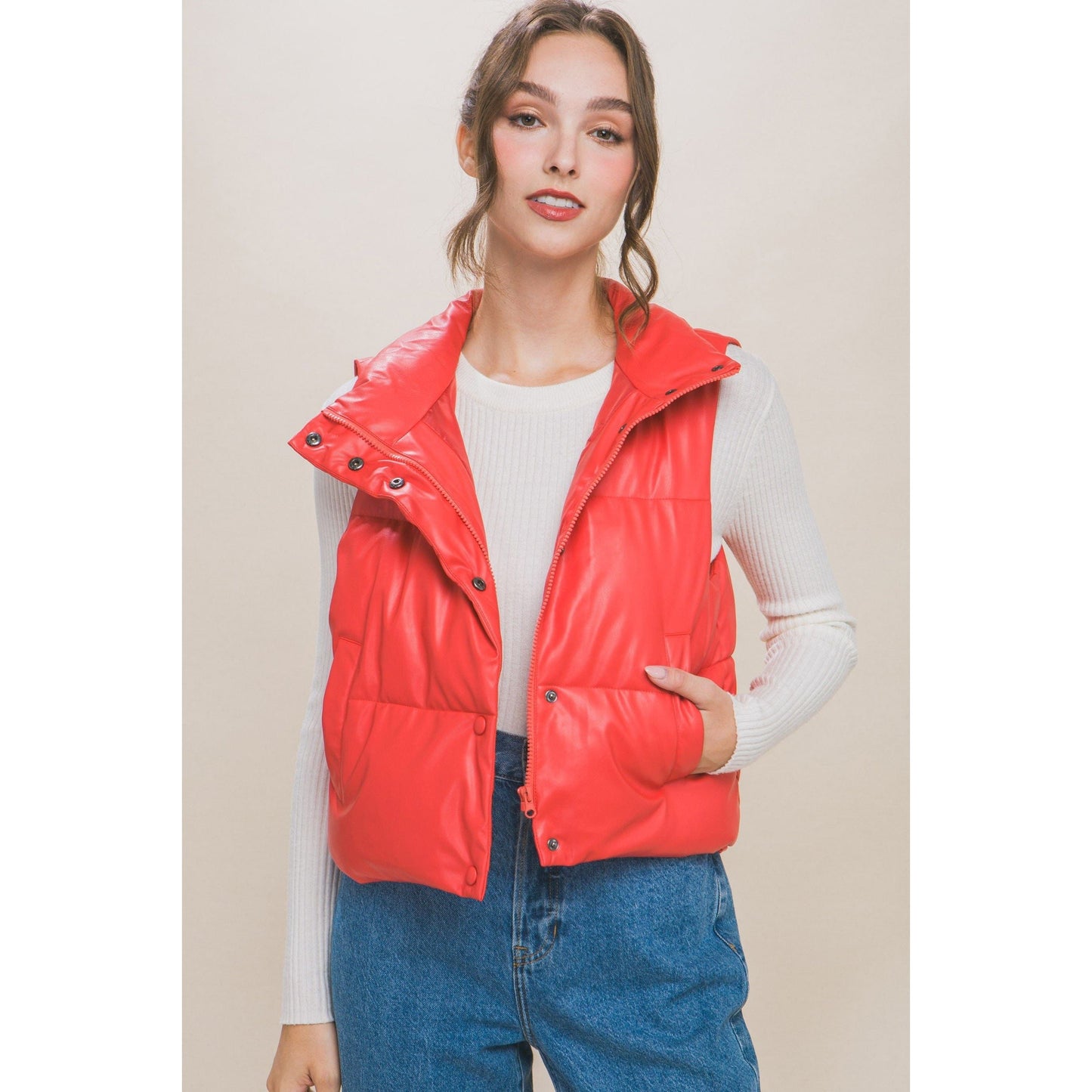 PU Faux Leather Padded Vest