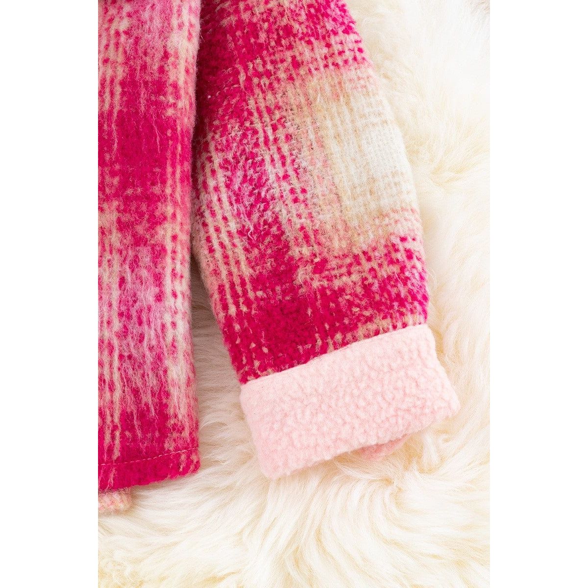 Girl's Hot Pink Plaid Shacket With Pink Trim.