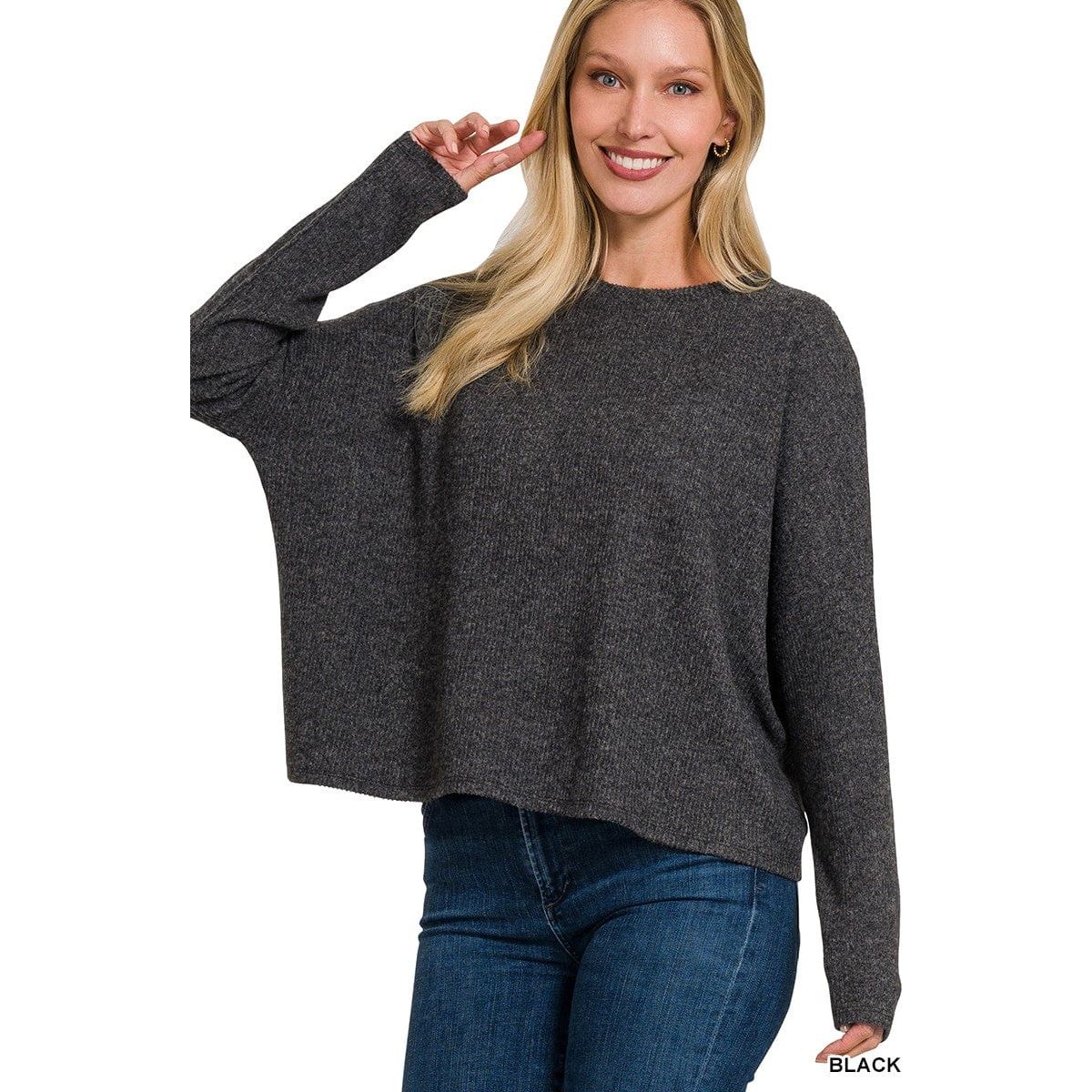 Ribbed Dolman Long Sleeve Sweater
