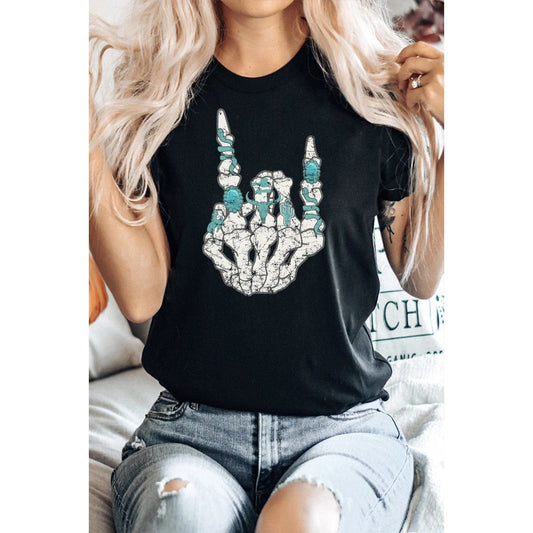 Turquoise Rock Skeleton Graphic Tee