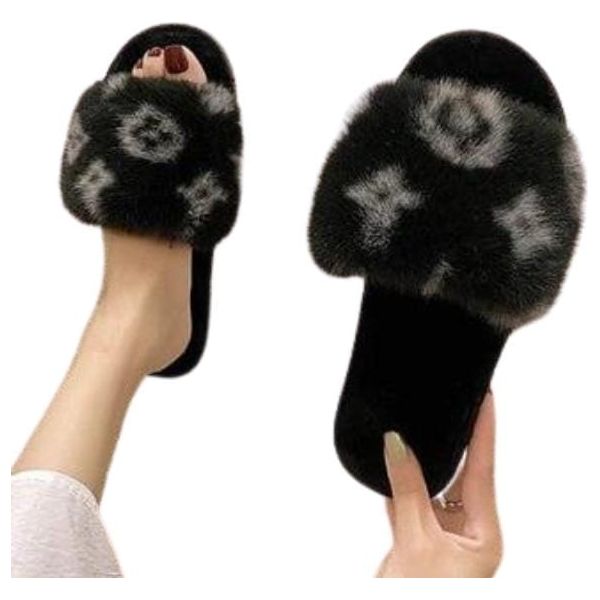 Women monogram fluffy comfy slipper