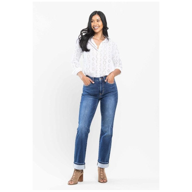 Judy Blue High Waist Contrast Wash Thermal Straight