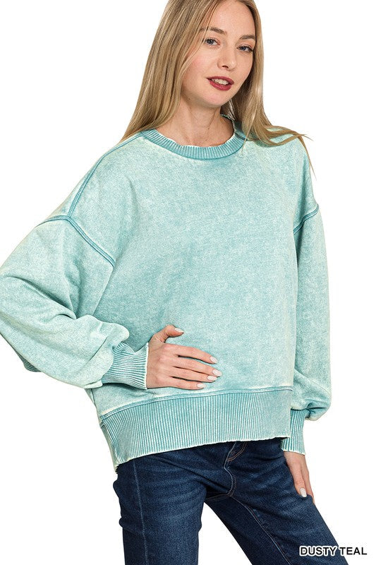 Acid Wash Fleece Oversized Pullover