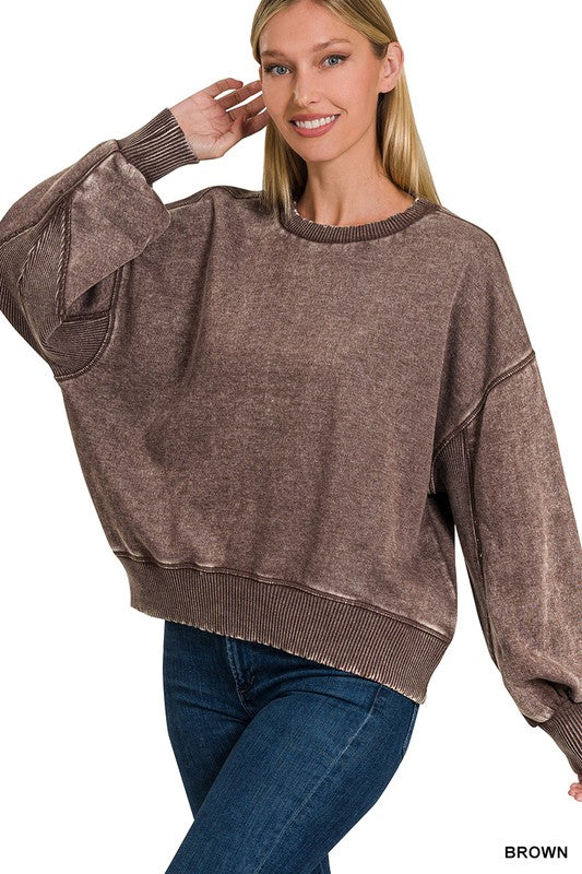Acid Wash Fleece Oversized Pullover