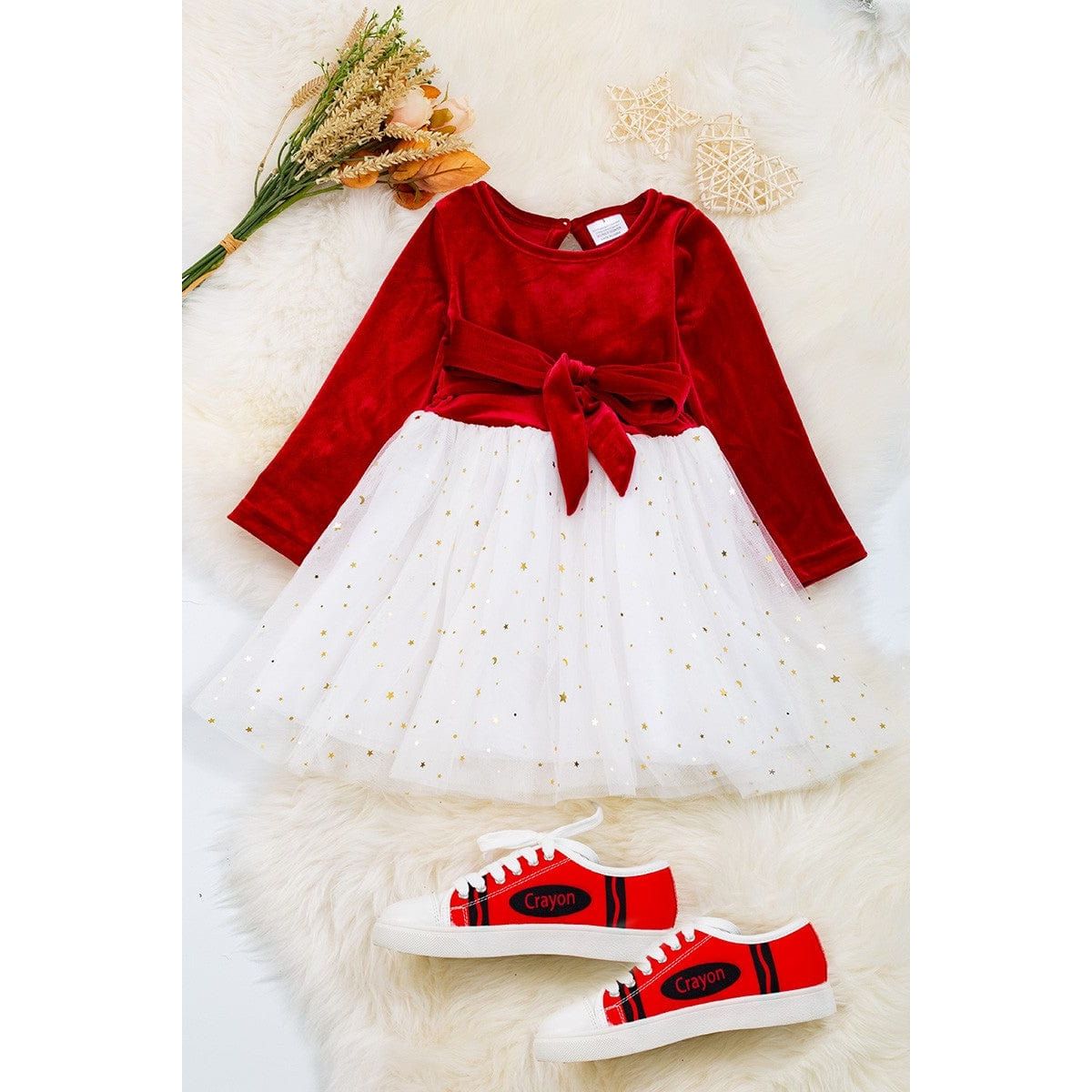 Red Velvety Fabric With White Tulle Skirt