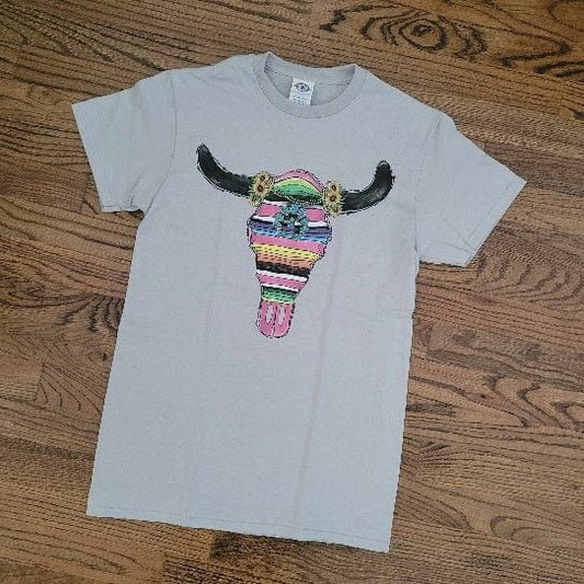 Serape cow skull tee