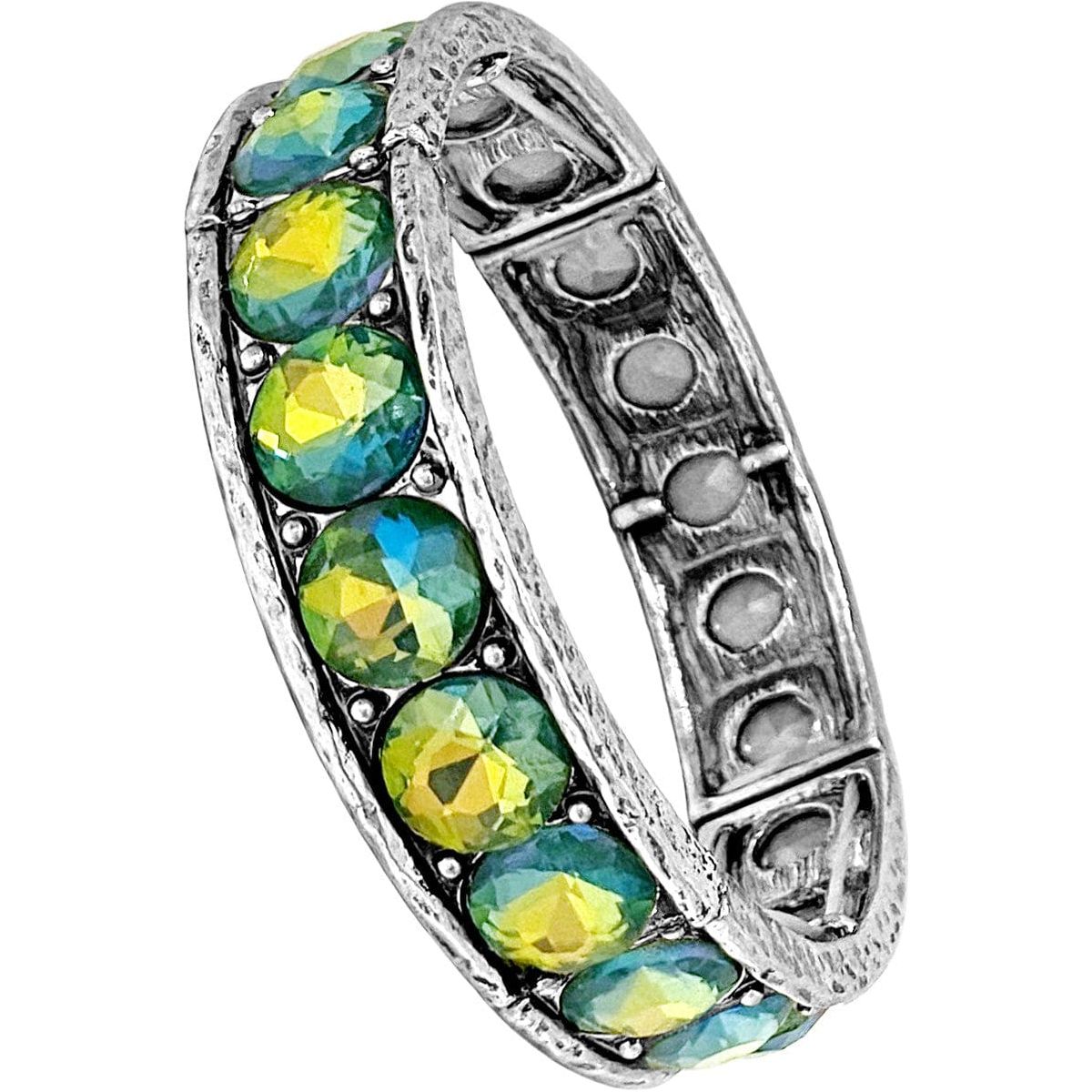 Glass Crystal Stone Pave Bar Stretch Bracelet