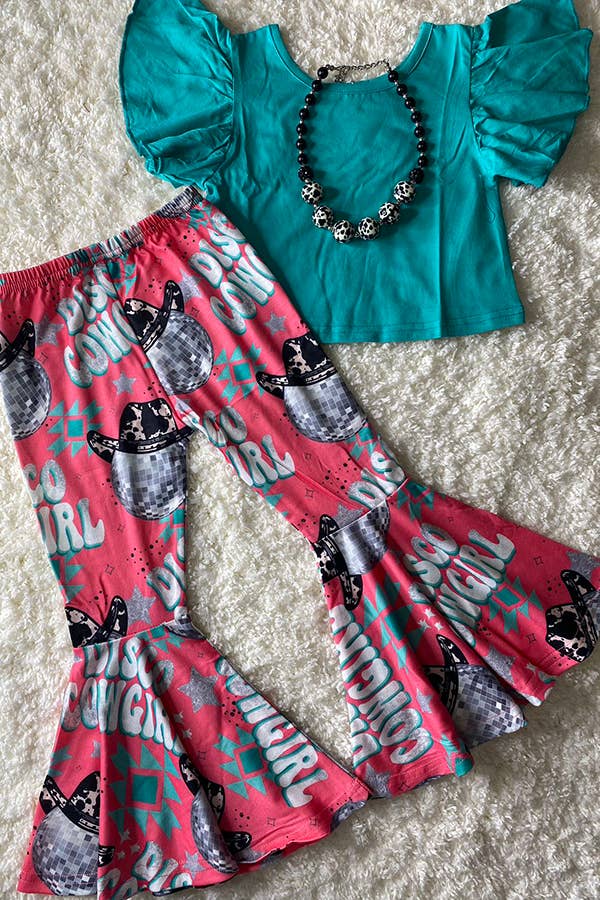 Blue top & DISCO COWGIRL bell bottom pants set