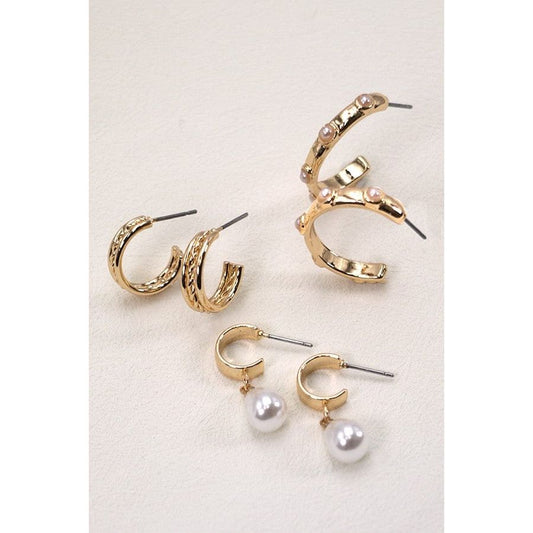 Trio Hoop Pearl Earringstrio Hoop Pearl Earrings