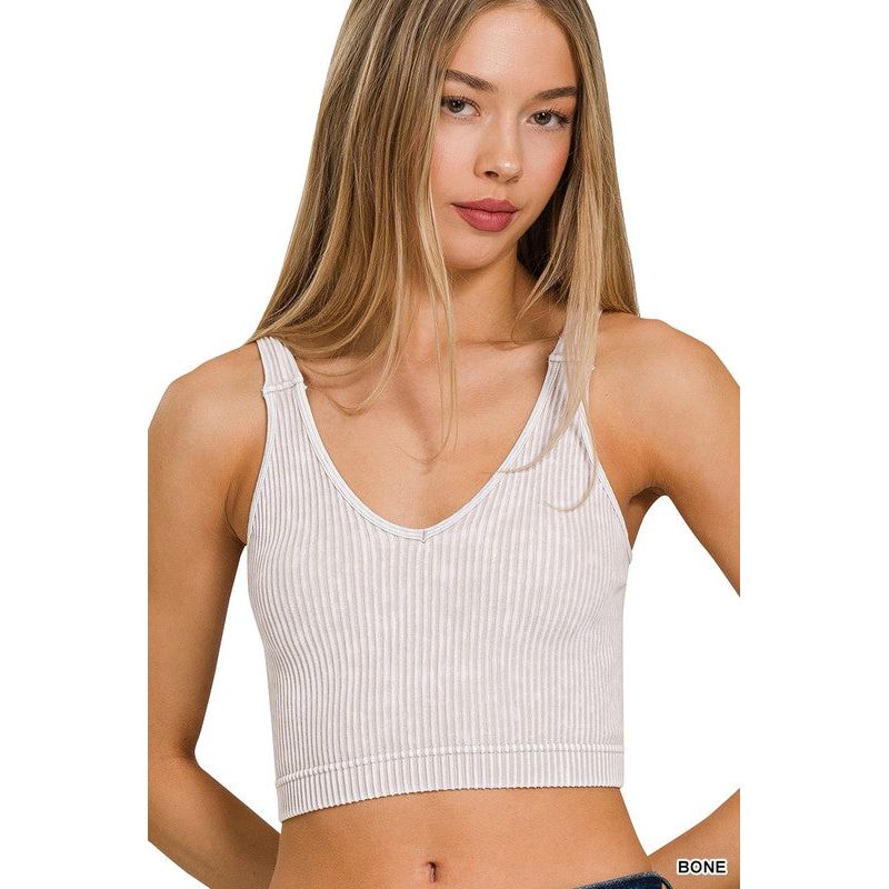 Washed Ribbed Cropped Seamless V-Neck Tank TOP