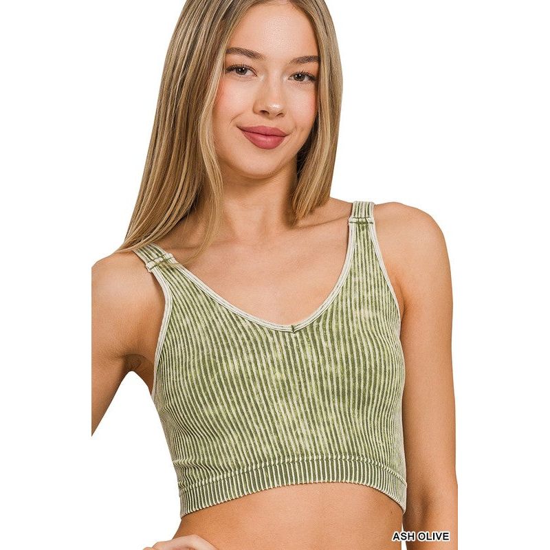 Washed Ribbed Cropped Seamless V-Neck Tank TOP