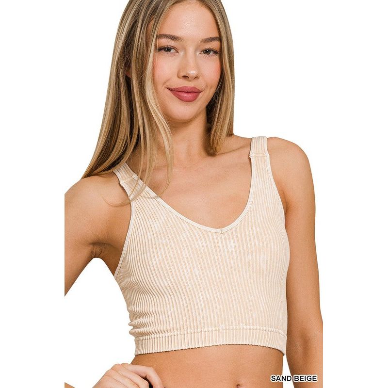 Washed Ribbed Cropped Seamless V-Neck Tank TOP