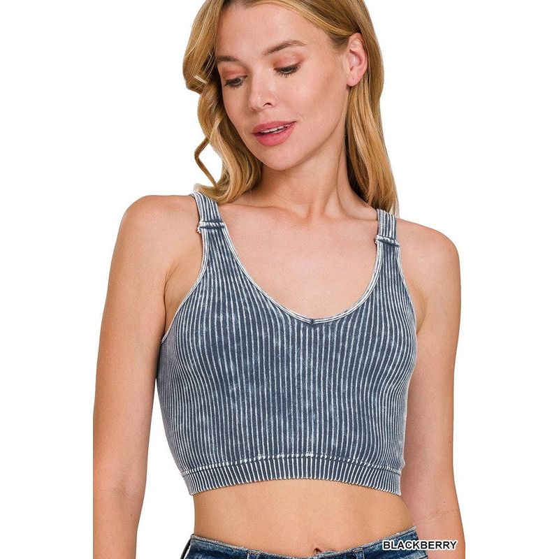 Washed Ribbed Cropped Seamless V-Neck Tank TOP