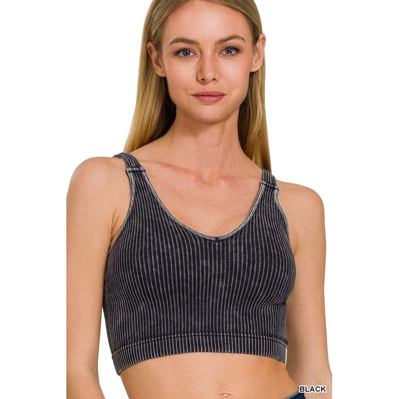Washed Ribbed Cropped Seamless V-Neck Tank TOP