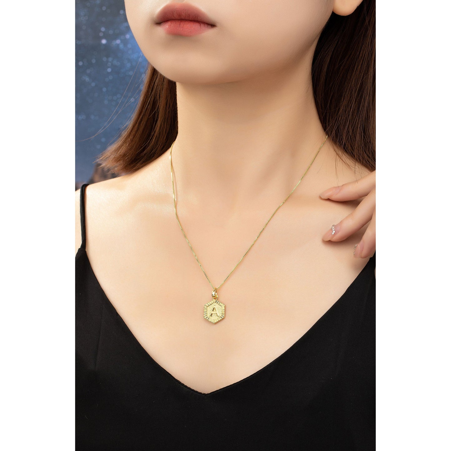 Water Proof Hexagon Brass Initial Letter Pendant