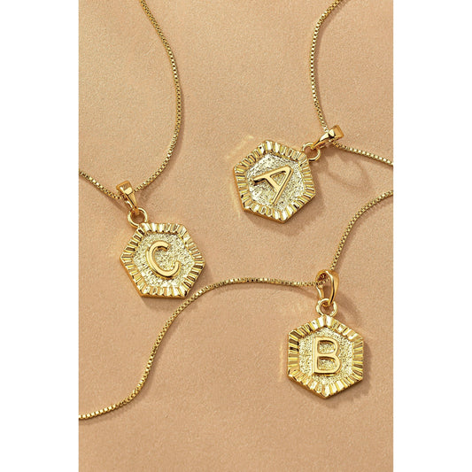 Water Proof Hexagon Brass Initial Letter Pendant