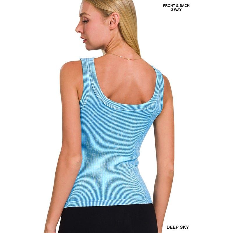 2 Way Neckline Washed Ribbed Cropped Tank Top