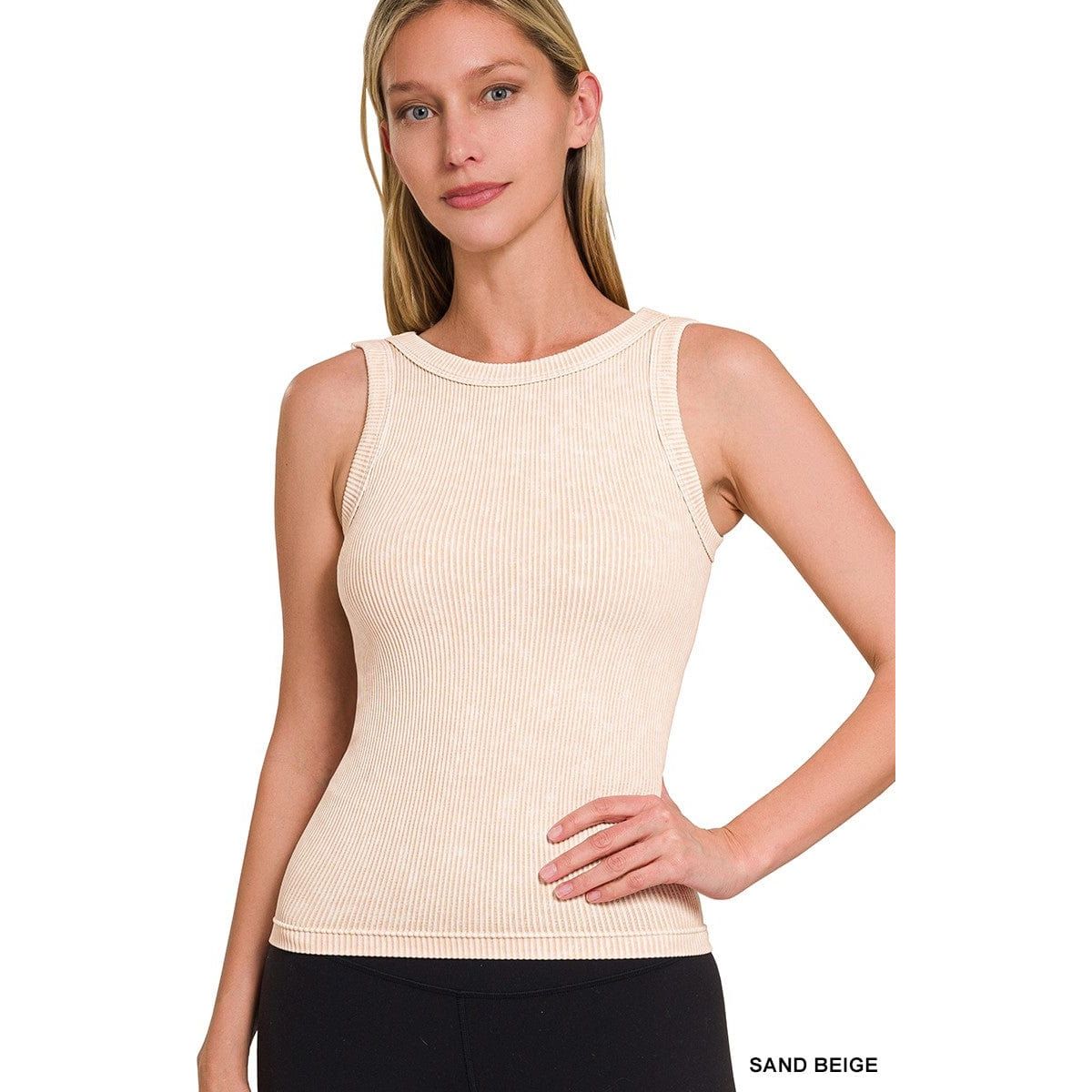 2 Way Neckline Washed Ribbed Cropped Tank Top