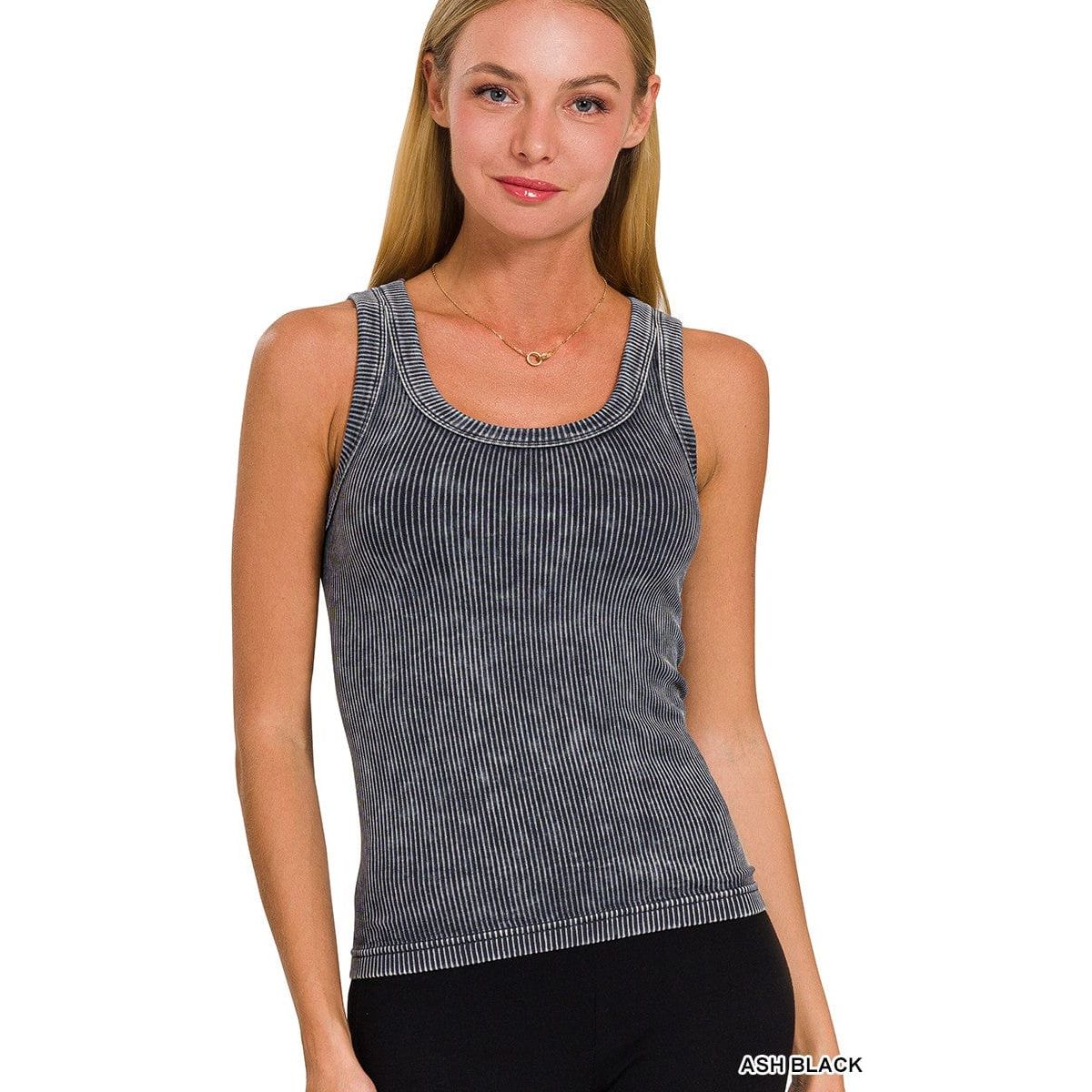 2 Way Neckline Washed Ribbed Cropped Tank Top